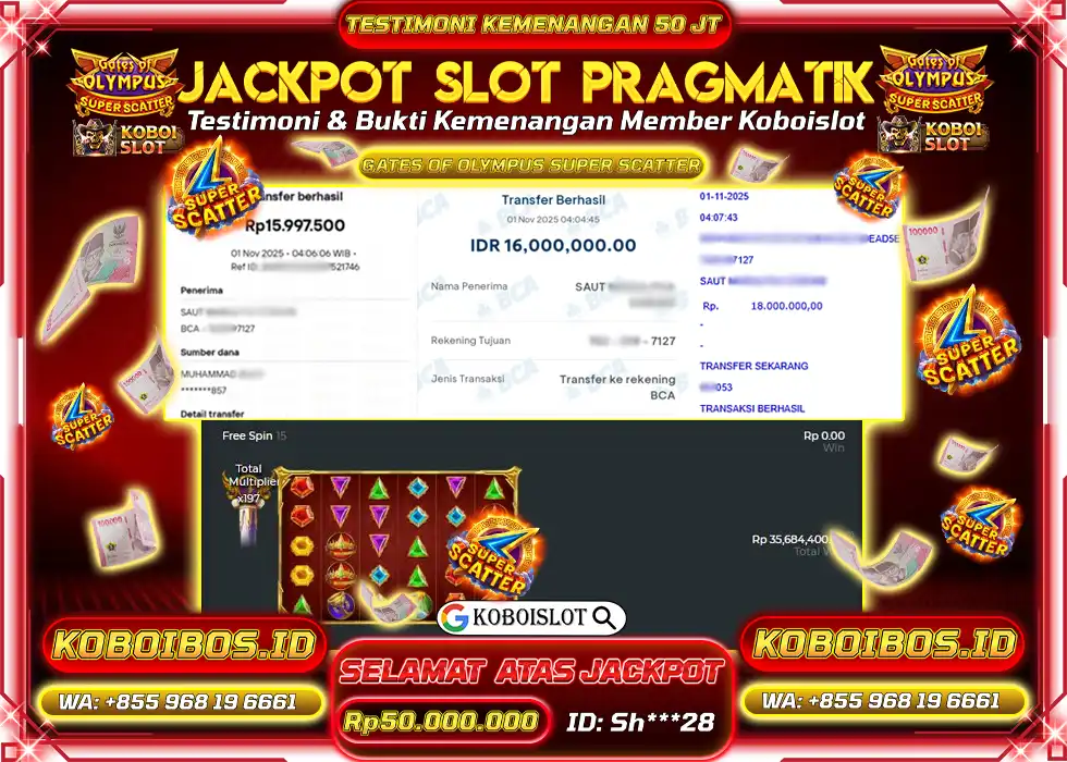 BUKTI KEMENANGAN Sh*** SLOT GACOR GATES OF OLYMPUS SUPER SCATTER Rp50.000.000,- LUNAS