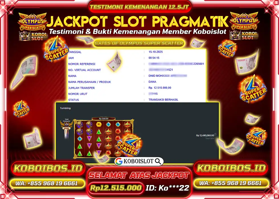 BUKTI KEMENANGAN SLOT GACOR GATES OF OLYMPUS SUPER SCATTER Rp12.515.000,- LUNAS