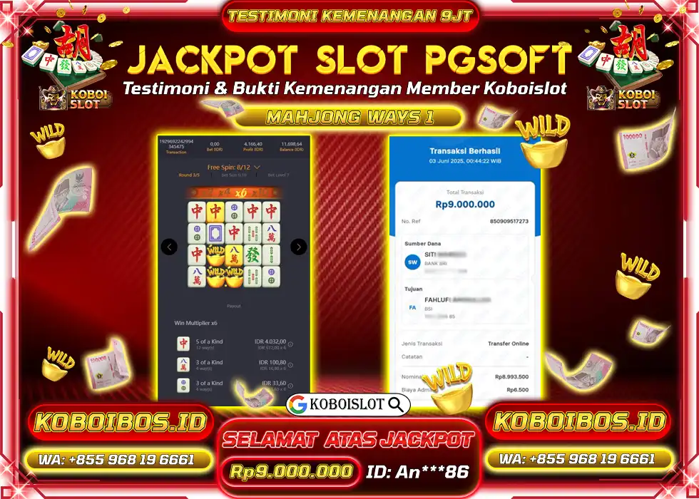 BUKTI KEMENANGAN SLOT GACOR MAHJONG WAYS 1 An*** Rp9.000.000,- LUNAS