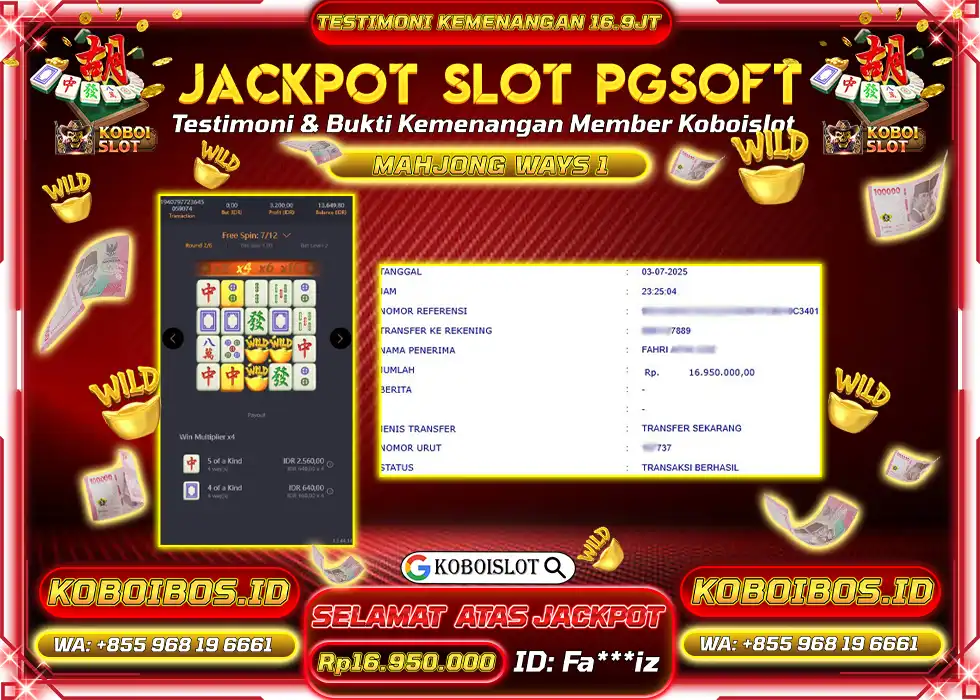 BUKTI KEMENANGAN SLOT GACOR MAHJONG WAYS 1 Rp16.950.000,- LUNAS