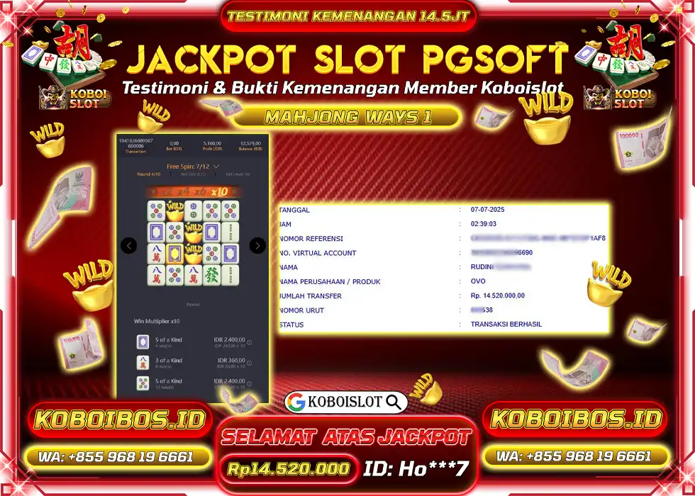 BUKTI KEMENANGAN SLOT GACOR MAHJONG WAYS 1 Rp14.520.000,- LUNAS