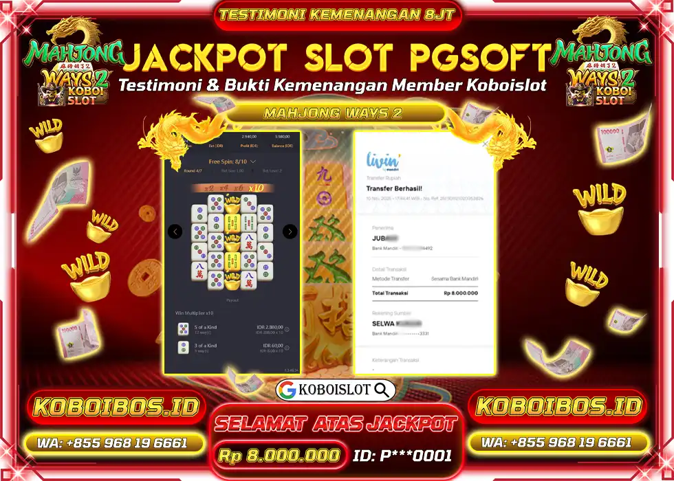 BUKTI KEMENANGAN P*** SLOT GACOR MAHJONG WAYS 2 Rp8.000.000,- LUNAS