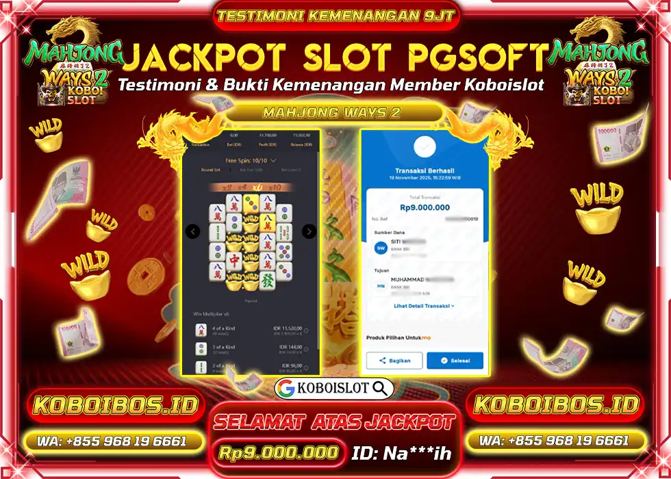 BUKTI KEMENANGAN Na*** SLOT GACOR MAHJONG WAYS 2 Rp9.000.000,- LUNAS