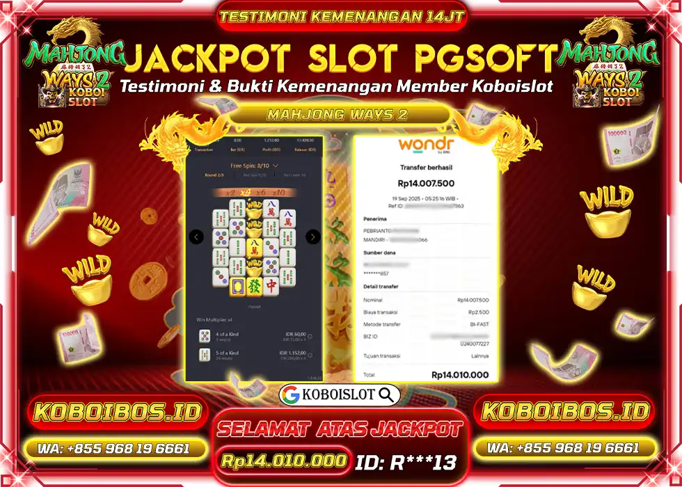 BUKTI KEMENANGAN SLOT GACOR MAHJONG WAYS 2 Rp14.010.000,- LUNAS