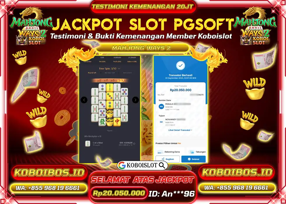 BUKTI KEMENANGAN SLOT GACOR MAHJONG WAYS 2 Rp20.050.000,- LUNAS