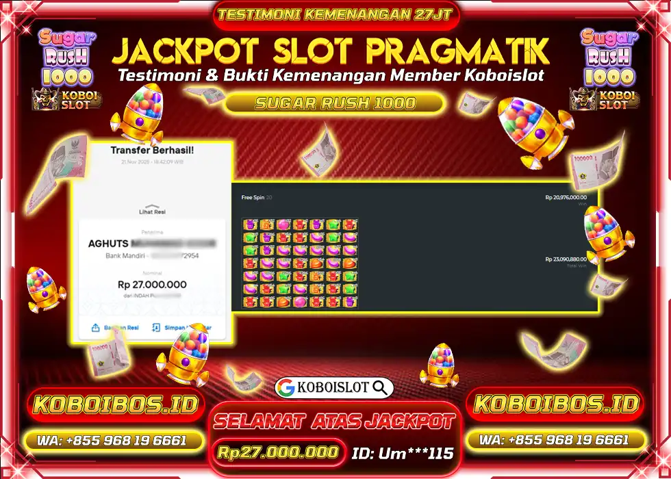 BUKTI KEMENANGAN SLOT GACOR SUGAR RUSH 1000 Rp27.000.000,- LUNAS