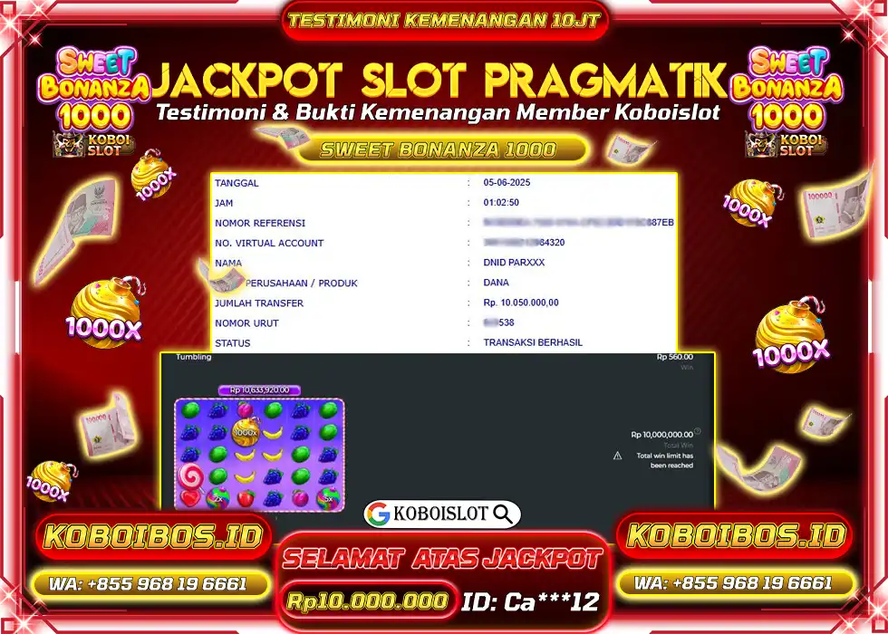 BUKTI KEMENANGAN SLOT GACOR SWEET BONANZA 1000 Rp10.050.000,- LUNAS