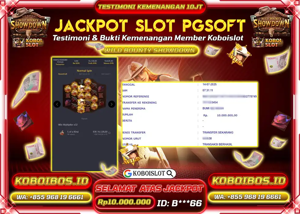 BUKTI KEMENANGAN B*** SLOT GACOR WILD BOUNTY SHOWDOWN Rp10.000.000,- LUNAS