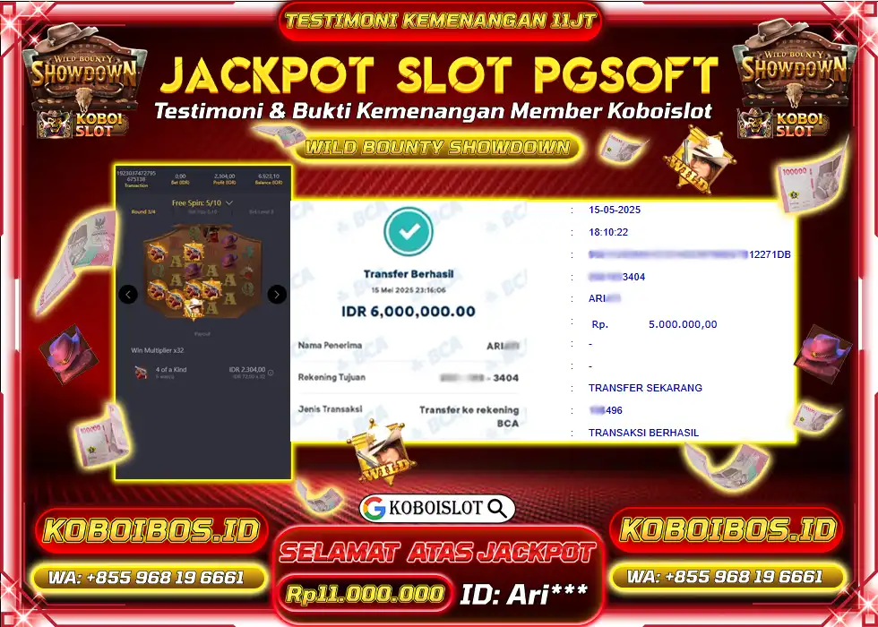 BUKTI KEMENANGAN SLOT GACOR WILD BOUNTY SHOWDOWN KOBOISLOT Rp11.000.000,- LUNAS