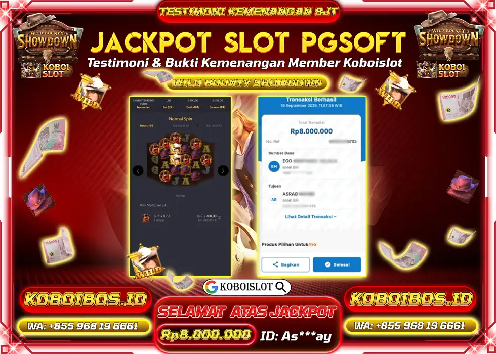 BUKTI KEMENANGAN As*** SLOT GACOR WILD BOUNTY SHOWDOWN Rp8.000.000,- LUNAS