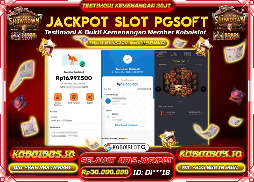 BUKTI KEMENANGAN Di*** SLOT GACOR WILD BOUNTY SHOWDOWN Rp30.000.000,- LUNAS