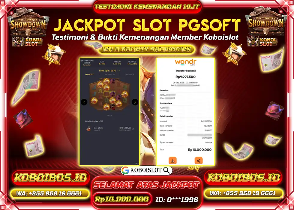 BUKTI KEMENANGAN DD*** SLOT GACOR WILD BOUNTY SHOWDOWN Rp10.000.000,- LUNAS